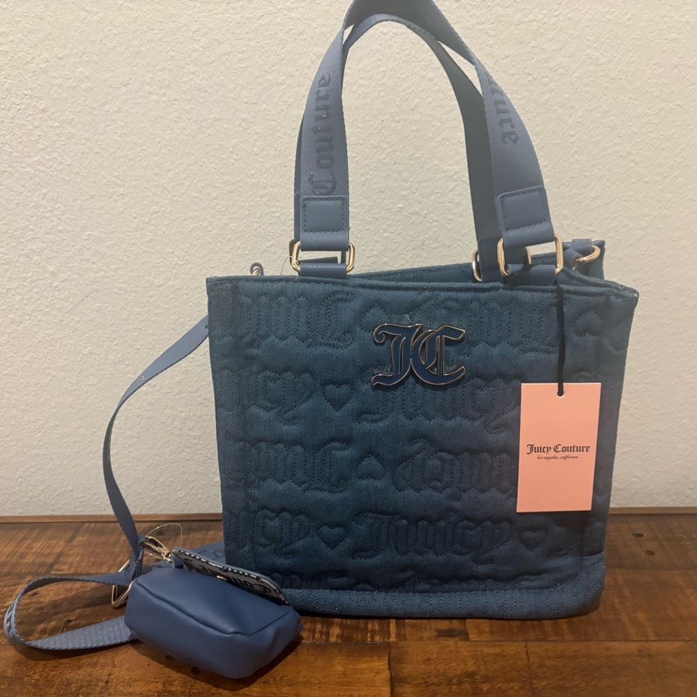 Juicy Couture Blue Quilted Logo Tote with Gold Hardware - Picture 3 of 10